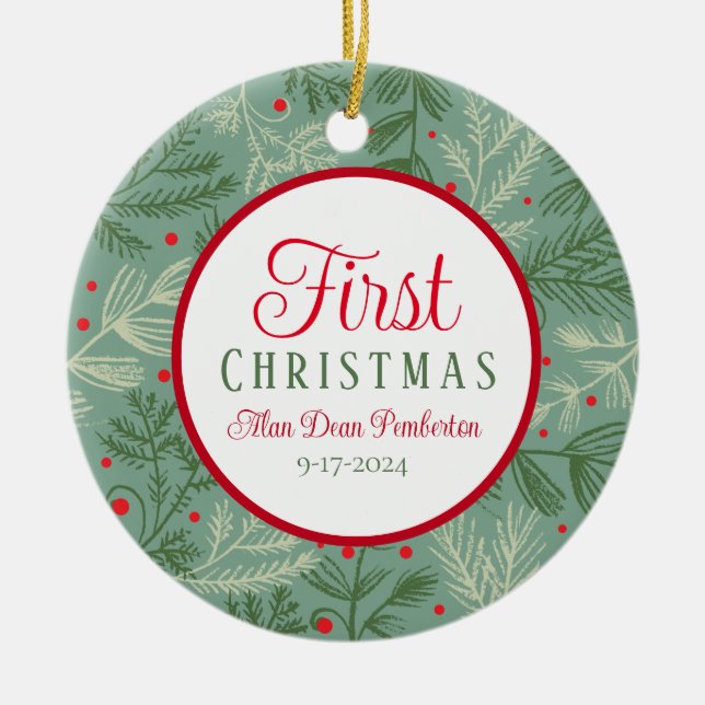 Ornamento De Cerâmica Primeira Foto de Natal (Frente)