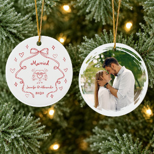 Ornamento De Cerâmica Primeira Foto de Natal Casados