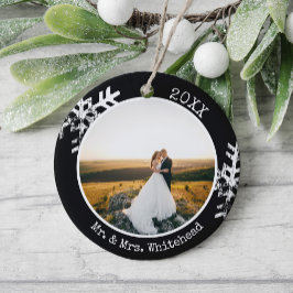 Ornamento De Cerâmica Primeira Foto de Natal Casados Floco de Neve Moder