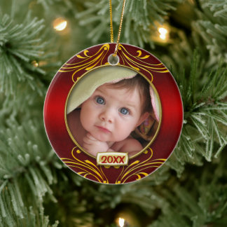 Ornamento De Cerâmica Primeira Foto de Natal do Bebê
