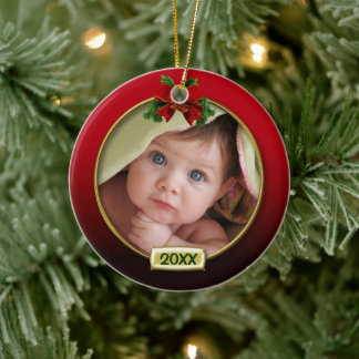 Ornamento De Cerâmica Primeira Foto de Natal do Bebê