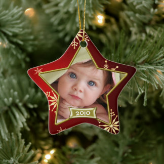Ornamento De Cerâmica Primeira Foto de Natal do Bebê