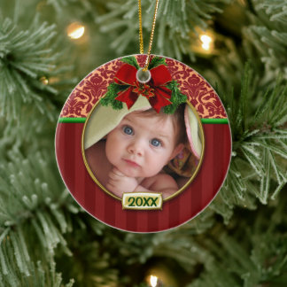 Ornamento De Cerâmica Primeira Foto de Natal do Bebê