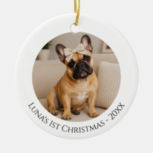 Ornamento De Cerâmica Primeira Foto de Natal do Bulldog Francês
