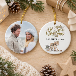 Ornamento De Cerâmica Primeira Foto de Natal Juntos Inverno Cavalo