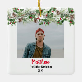 Ornamento De Cerâmica Primeira Foto Mínima de Natal Sober