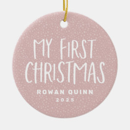 Ornamento De Cerâmica Primeira foto personalizada rosa-de-Natal do bebê