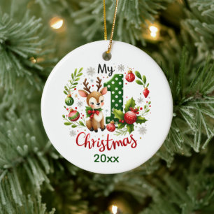 Ornamento De Cerâmica primeira mensagem de ano de adição de natal do beb