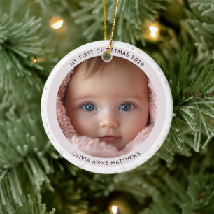 Ornamento De Cerâmica Primeira Neve de Natal da Bebê Menina Foto