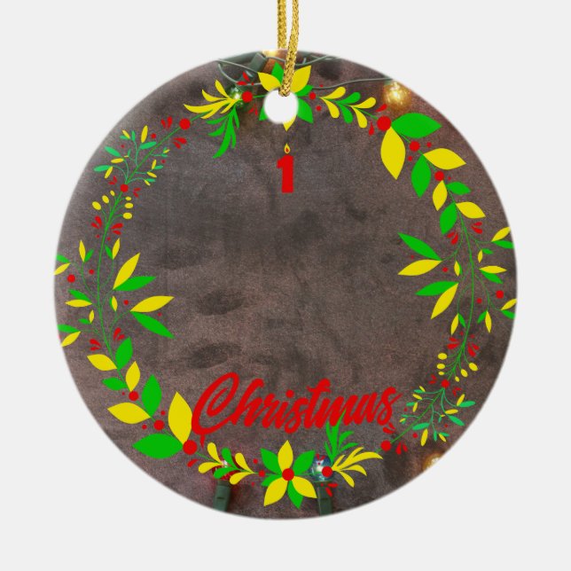 Ornamento De Cerâmica Primeira Ornação de Natal do Bebê (Frente)