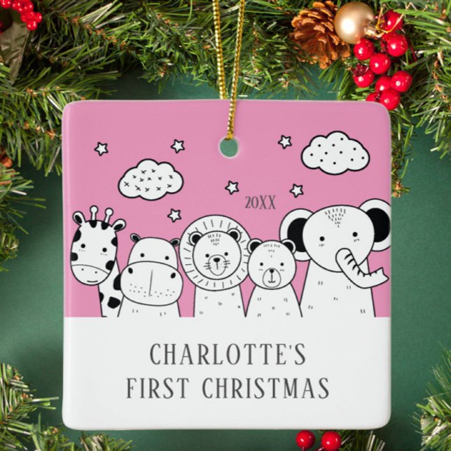 Ornamento De Cerâmica Primeira Ornação de Natal do Bebê da Selva (Criador carregado)