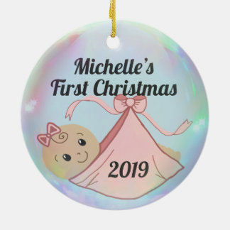 Ornamento De Cerâmica Primeira Ornação de Natal do Bebê Personalizado
