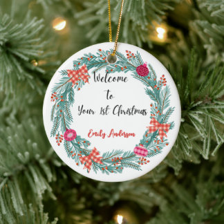 Ornamento De Cerâmica Primeira Ornação de Natal do Bebê Personalizado