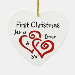 Ornamento De Cerâmica Primeira Ornação de Natal do Casal Personalizado