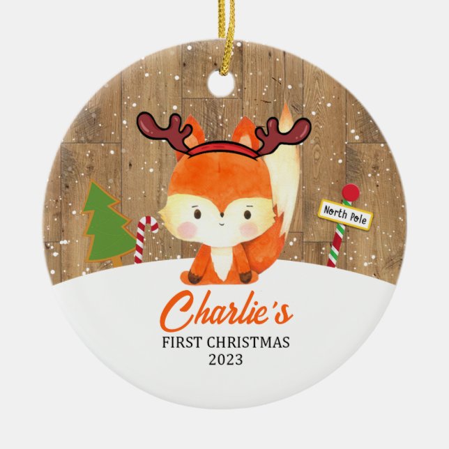 Ornamento De Cerâmica Primeira Ornação de Natal Personalizada 2023 (Frente)