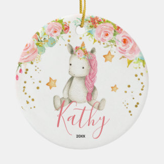 Ornamento De Cerâmica Primeira Ornação Personalizada do Unicorn Baby Gir