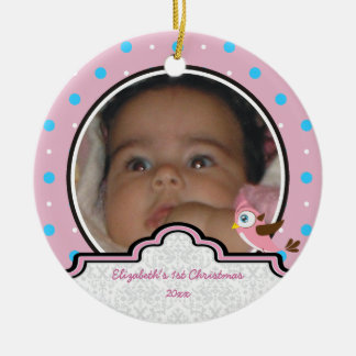Ornamento De Cerâmica Primeira ornamentação de fotos de Natal da menina 