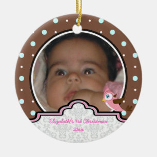 Ornamento De Cerâmica Primeira ornamentação de fotos de Natal da menina 