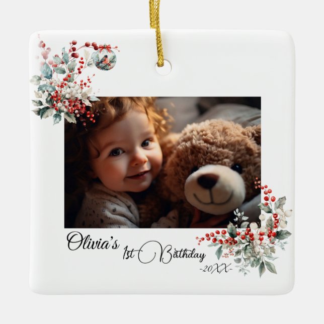 Ornamento De Cerâmica Primeiro aniversario da Primeira Rapariga (Frente)