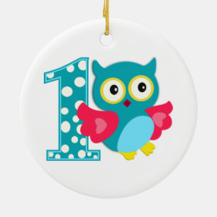 Ornamento De Cerâmica Primeiro aniversário Feliz Coruja