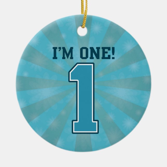 Ornamento De Cerâmica Primeiro Aniversário, sou um, Grande Azul Número 1 (Frente)