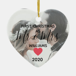 Ornamento De Cerâmica Primeiro ano como casal feliz do Sr. & Sra.
