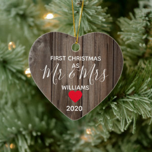 Ornamento De Cerâmica Primeiro ano como Sr. e Sra. casal feliz