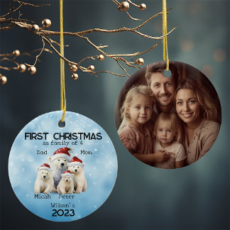 Ornamento De Cerâmica Primeiro ano de Natal como Família de 4 Ursos Pola