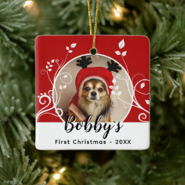 Ornamento De Cerâmica Primeiro Cachorro de Folhagem de Natal Puppy Nome
