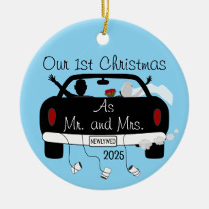 Ornamento De Cerâmica Primeiro Casal Casado de Natal