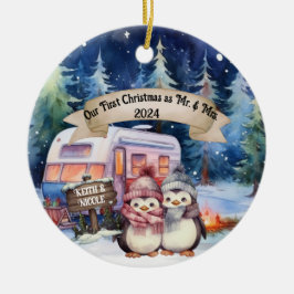 Ornamento De Cerâmica Primeiro Casal de acampamento RV de Natal Recém-ca