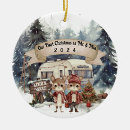 Ornamento De Cerâmica Primeiro Casal de Natal - Campanha RV Recém-casada