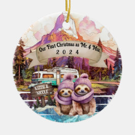 Ornamento De Cerâmica Primeiro Casal de Natal - Campanha RV Recém-casada