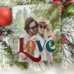 Ornamento De Cerâmica Primeiro casal de Natal, foto de amor