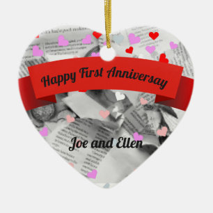 Ornamento De Cerâmica Primeiro Casamento Anniversay, Papel Anniversay He