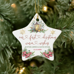 Ornamento De Cerâmica Primeiro Casamento de Arco de pinheiro de Natal