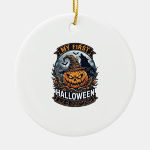 Ornamento De Cerâmica Primeiro Halloween como Irmão Pumpkin Wolf Moon_1
