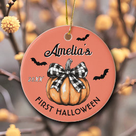 Ornamento De Cerâmica Primeiro Halloween do Bebê Abóbora Laço Morcegos