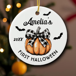 Ornamento De Cerâmica Primeiro Halloween do Bebê Abóbora Laço Morcegos