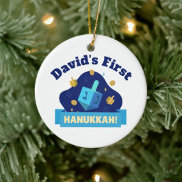 Ornamento De Cerâmica “Primeiro Hanukkah do Bebê” Personalizado com Drei