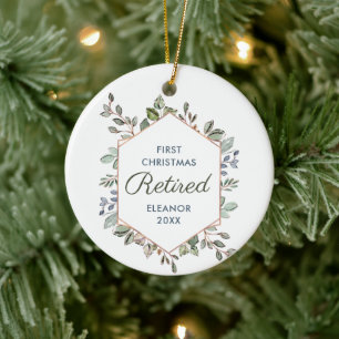 Ornamento De Cerâmica Primeiro Natal Aposentado Folhas Personalizadas de