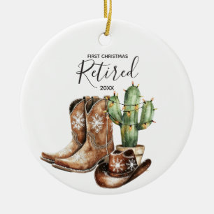 Ornamento De Cerâmica Primeiro Natal Aposentado Gift Cactus Cowboy