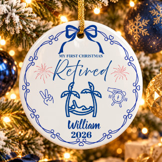Ornamento De Cerâmica Primeiro Natal Aposentado Minimalista Azul