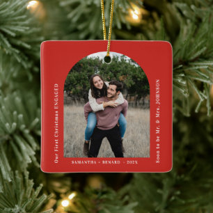 Ornamento De Cerâmica Primeiro Natal Arco de Foto de Casais Noivos