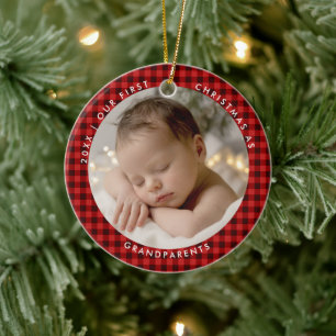 Ornamento De Cerâmica Primeiro Natal Avós Buffalo Checks Foto