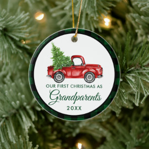 Ornamento De Cerâmica Primeiro Natal Avós Caminham Xadrez Verde