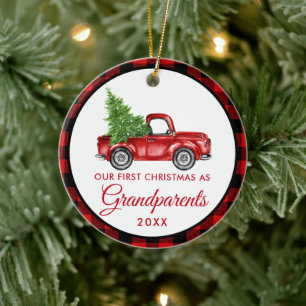Ornamento De Cerâmica Primeiro Natal Avós Caminhão Xadrez Vintage