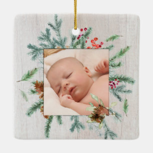 Ornamento De Cerâmica Primeiro Natal Avós de inverno Foto verde de inver