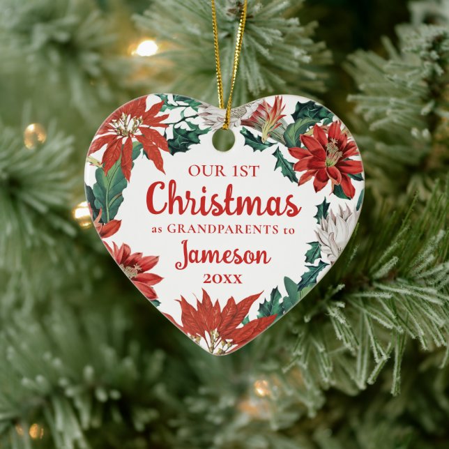 Ornamento De Cerâmica Primeiro Natal Avós Floral Wreath Foto (Árvore)