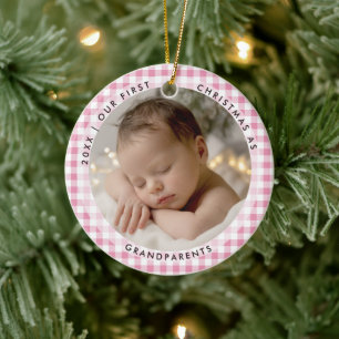 Ornamento De Cerâmica Primeiro Natal Avós Ginga Rosa 2 Foto
